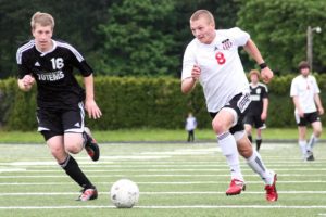 Drew White (8) and the Camas High School boys soccer team delivered two exciting victories in front of home crowds at Doc Harris Stadium to return to the final four.