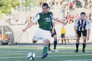 Brent Richards returned home Friday, and scored a goal for the Portland Timbers U-23 men's soccer team. The Abbotsford Mariners, of British Columbia, Canada, defeated the Timbers 2-1, at Doc Harris Stadium in Camas.