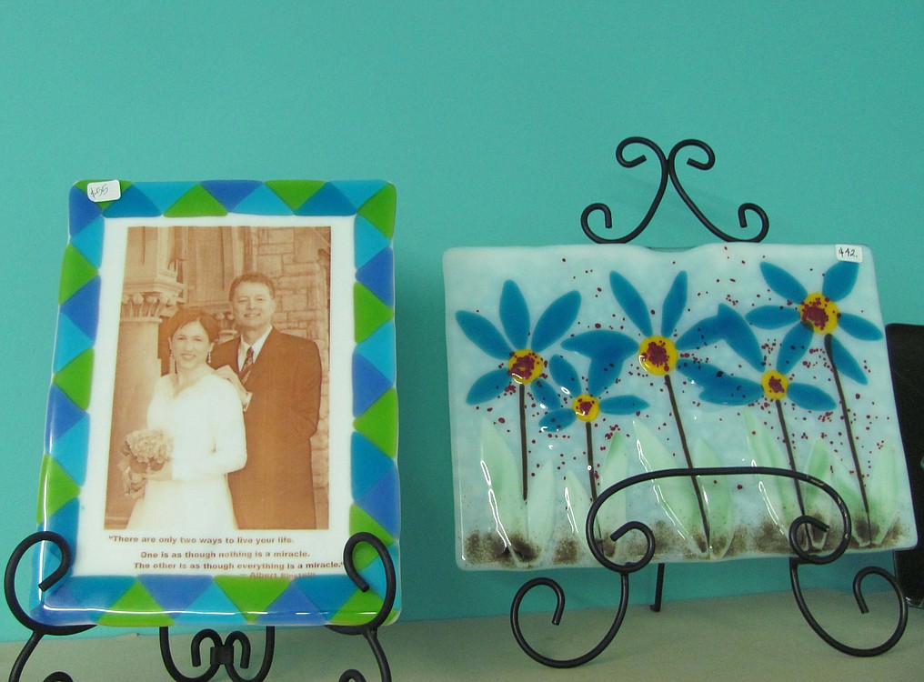 Bishop has experimented with several types of projects, including a photograph fused into glass and using crushed glass in her work.