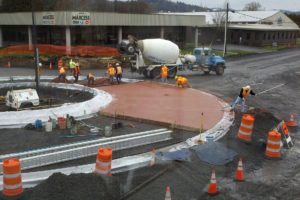 Photo courtesy of One Stop Home Furnishings
Beginning Friday, traffic on Highway 14 in Camas-Washougal will be shifted to a new southern frontage road that runs parallel to the highway. This route will take drivers through two roundabouts at Union (above) and Second streets for the next 10 months.