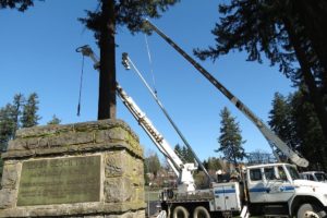 Volunteers from Clark Public Utilities and Camas-Washougal Babe Ruth installed six new Musco light poles Saturday, at Louis Bloch Park, in Camas. Crown Zellerbach dedicated the baseball field to its first chairman Sept. 3, 1940. New lights, scoreboard and bleachers should help the park become a community destination for the next 75 years, and beyond.