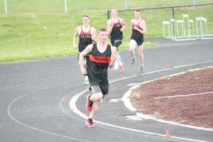 Sean Eustis breaks away for the victory in the mile run for Washougal April 16, at Fishback Stadium. Eustis won this event at the Kalama Invitational Friday, by setting a new meet record time of 4 minutes, 24.7 seconds.