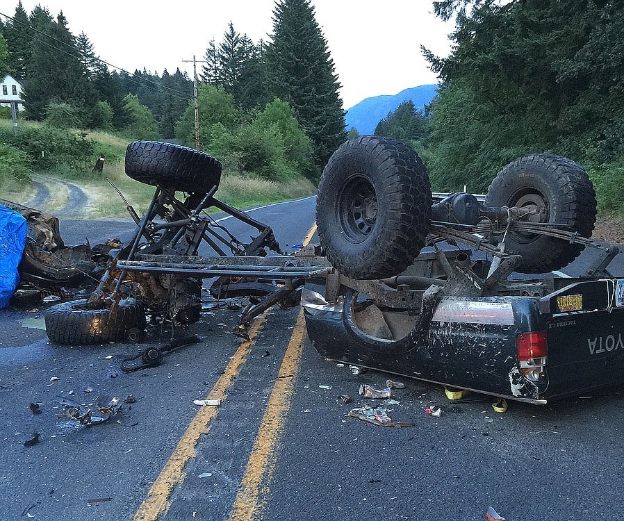 Three people were killed Saturday when an eastbound pickup truck crossed the center line on Highway 14 and crashed head-on into a mini van carrying five people.