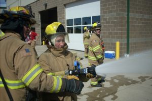 Photos courtesy of ECFR
A ECFR Citizens Academy participant works to extinguish a "live" vehicle fire. The academy gave citizens the opportunity to get an up-close and personal look at a day in the life of a firefighter.