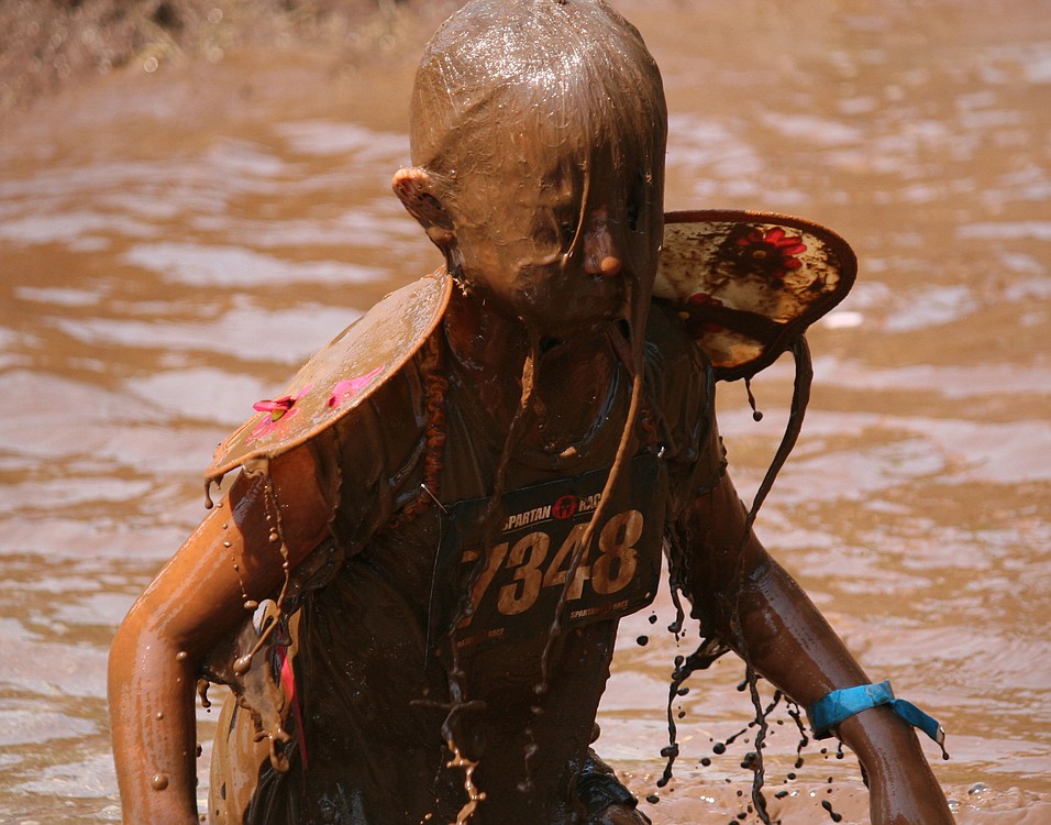 Adults weren't the only ones getting muddy in Washougal, as this Junior Spartan with butterfly wings can attest to.