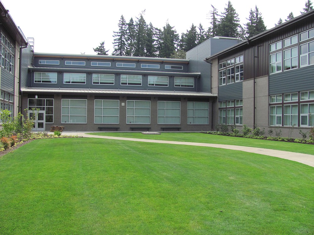 The centrally-located library opens into a courtyard.  "It's perfect for reading a book outside on a warm, sunny day," said Strohmaier.