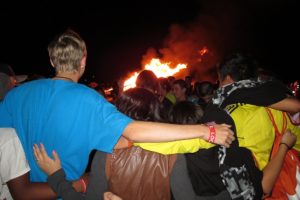 More than 100 Washougal High School students gathered around a bonfire Wednesday, at the former Hamblton Brothers Lumber Mill property, at Second and "A" streets.