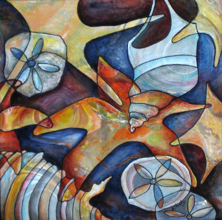 "Sea Shell Montage," is an example of artist Sandy's internalized inspiration of nature's shapes, colors and textures.