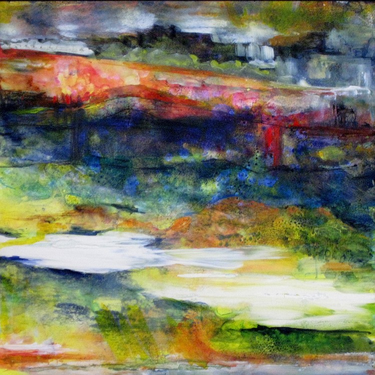 This abstract acrylic by Sandy, titled "Somewhere Out There" will be in the January artist show at the Second Story Gallery.