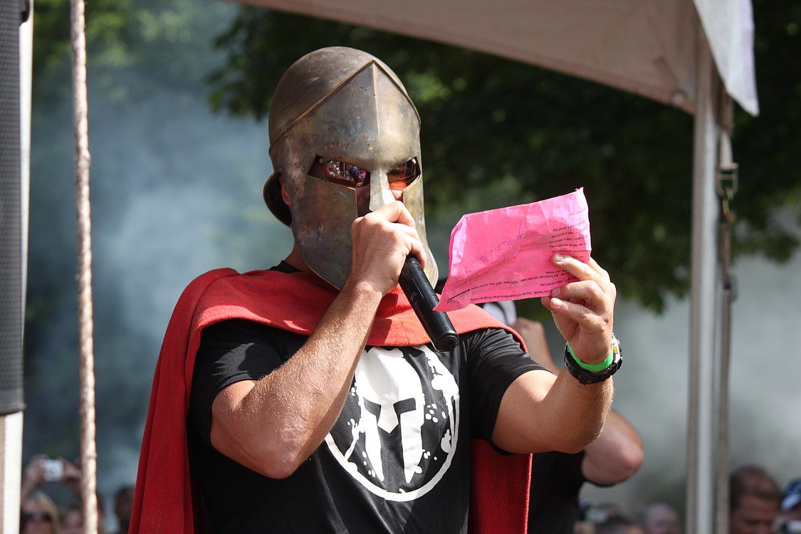 A warrior got the crowd excited prior to each of the heats of Saturday's Spartan Race. More than 5,000 people took the obstacle course challenge, held at the Washougal Motocross Park. The first Spartan Race was organized in 2005, and they are now held across the United States and around the world.