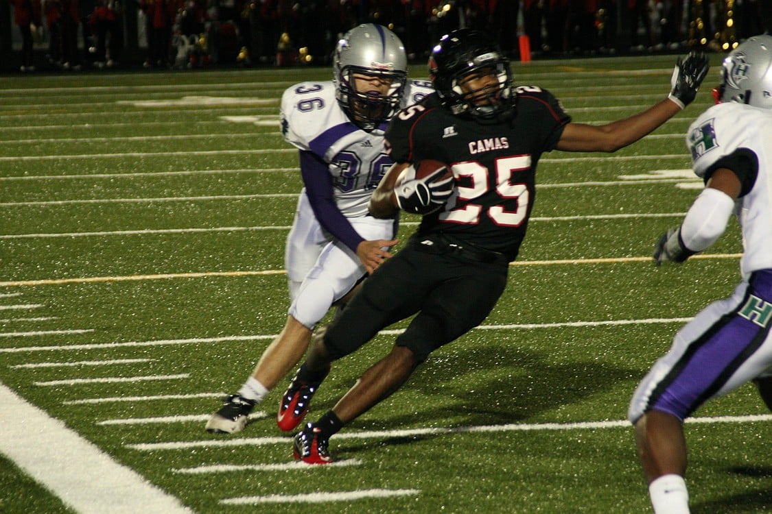 Zack Marshall is on the move for the Papermaker football team Oct. 15, at Doc Harris Stadium.
