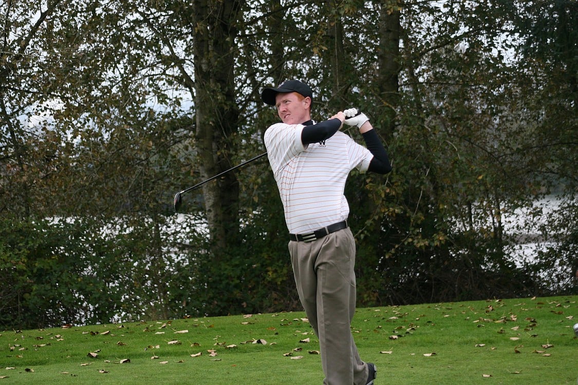 Connor O'Neill watches his tee shot fly for the Washougal golf team during the disttrict tournament Oct. 21, at the Three Rivers golf course in Kelso.
