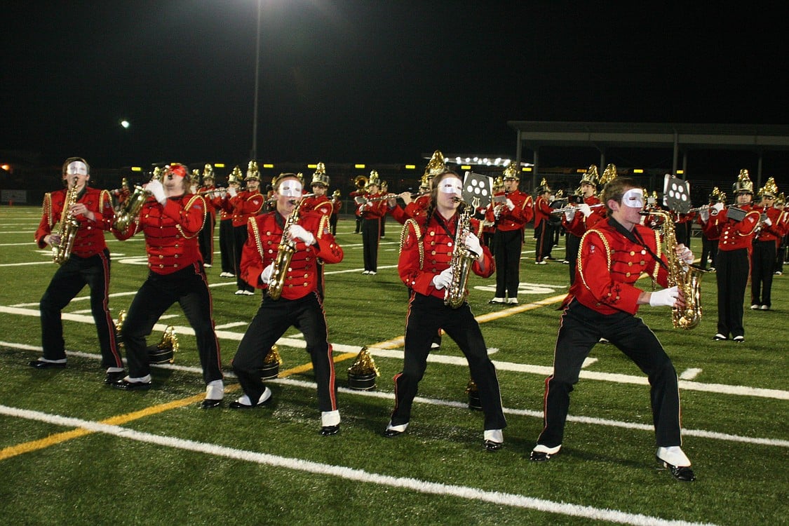 The Camas High School marching band performs "Bad Romance" by Lady Gaga during halftime Nov. 5, at Doc Harris Stadium.