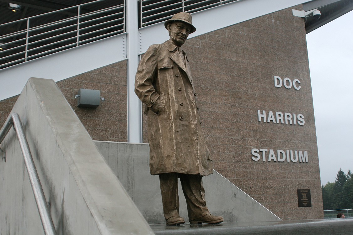The statue of Arthur K. "Doc Harris," created by artist Lee Hunt of Portland, Ore.
