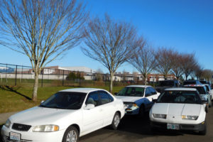 Lack of parking has become a major issue at Camas High School, to the point that students are double parking and blocking each other's cars on nearby 15th Street. A proposed bond would alleviate some of that by funding additional parking. (Danielle Frost/Post-Record)