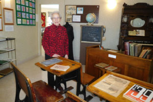 Jannie Van de Burgh's favorite aspect of the newly revamped museum is this replica of a one room schoolhouse, complete with a wood stove and photos of local schools in the early 20th century.