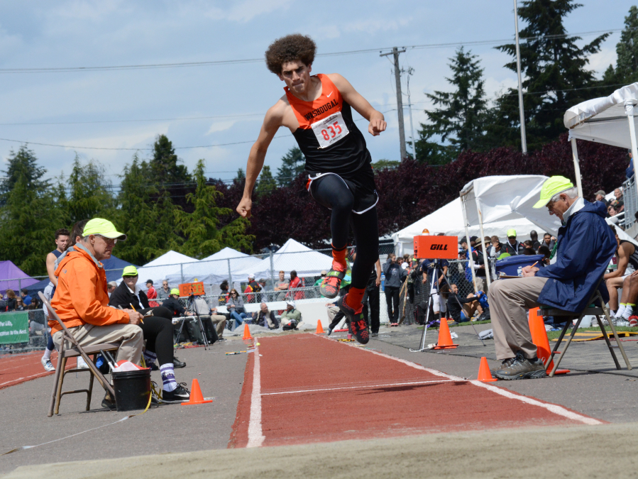Matt Rotundo glides to ninth place for the Panthers in the triple jump.