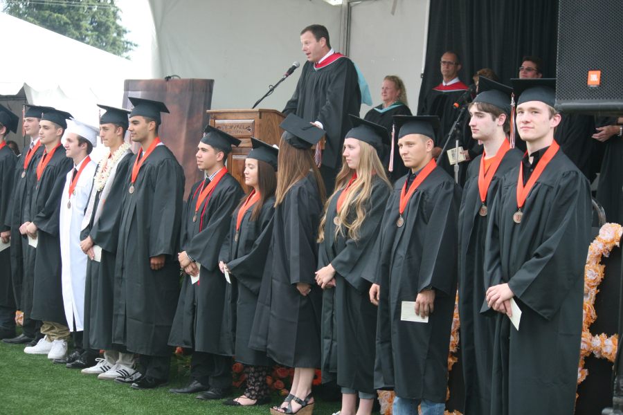 Members of the WHS Class of 2016 who plan to serve in the military were recognized, as members of the Veterans of Foreign Wars Post 4278 presented the national colors and the WHS band performed the National Anthem. 