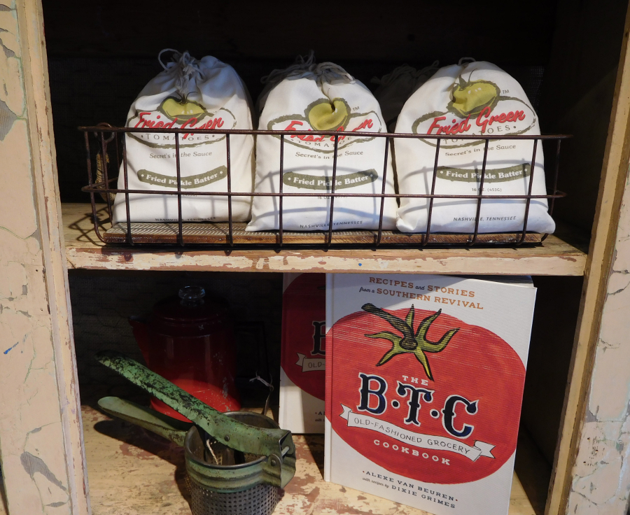 The "Southern Charm," display includes fried pickle butter and a Southern style cookbook, among other items.