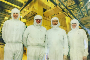 Columbia River Economic Development Council President Mike Bomar and Director of Business Recruitment Elizabeth Scott, along with Camas Mayor Scott Higgins, traveled to Taiwan in September as part of a ?Select USA." business recruitment event. Despite having their original schedule thrown into a tailspin by Typhoon Megi, the trio was able to meet with TSMC executives including Vice President of Operations JK Wang and Baker Li, a project manager in TSMC's corporate communication division. TSMC is the parent company of WaferTech, a semiconductor manufacturer with a fabrication plant in Camas. Pictured left to right are Bomar, Li, Higgins and Scott. (Photo courtesy of Scott Higgins)