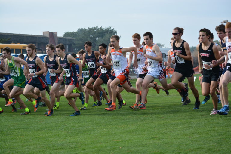 The start of the 2A boys cross country state championship race.