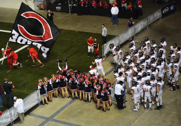 The Camas football players head back out on the field to begin the second half of the state championship game at the Tacoma Dome.