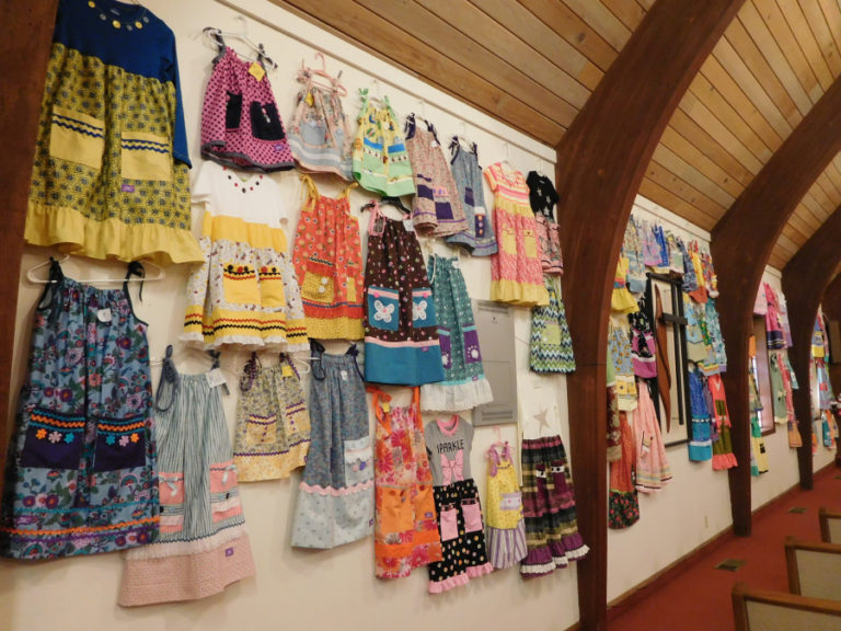 Dresses are on display through Easter at Washougal United Methodist Church, 4020 "M" St., Washougal. The church's Heartfelt Quilters group created many of the outfits for the "Dress a Girl Around the World" project.