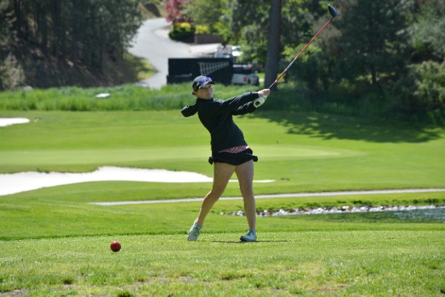 Emma Cox drives the 12th fairway on the MeadowWood Golf Course Wednesday. The Camas High School sophomore 1-over in the finals to finish tied for third place at state.