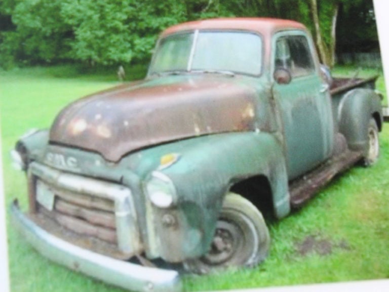 Janelle and Richard Cummins' 1948 GMC pickup truck before its three-year restoration.