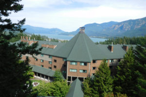The Skamania Lodge Aerial Park takes adventurers through an obstacle course in the trees. View the lodge and the Columbia River from the "Eagle's Nest." At 60 feet above the ground, this is the highest point on the obstacle course, which features 19 platforms and 22 elements. 