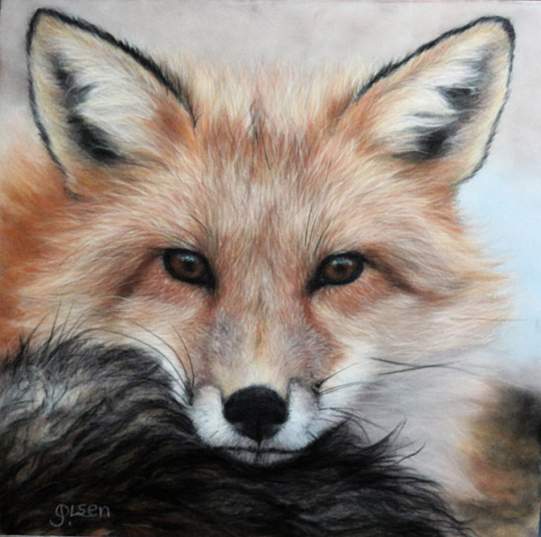 Olsen's paintings tend to focus on the eyes, giving the subjects a realistic look, almost as if the painting were a photograph.