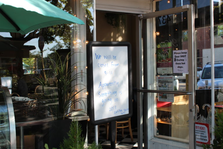 Several downtown Camas businesses closed Monday morning for the solar eclipse, including Natalia's Cafe on Fourth Avenue. Luckily, most reopened and were having eclipse-themed events after the eclipse was over. Photo by Kelly Moyer/Post-Record