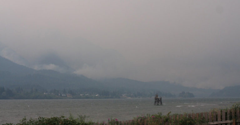 Resident Oca Hoeflein captured this shot in Stevenson, Wash., looking out toward Cascade Locks, Ore. As of Wednesday, Interstate 84 continued to be closed in both directions, and a travel advisory was in place for Highway 14 through the Washington side of the Columbia River Gorge.