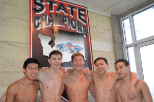 Camas swimmers Chris Xia, Finn McClone, Eric Wu, Mark Kim and Jaden Kim (left to right) are back from last season's state championship squad and ready to race for more glory. Not pictured: Austin Fogel.