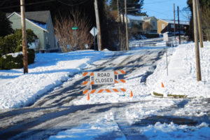 Dallas Street, above Sixth Avenue, in Camas, was closed for a week in January 2017, due to ice and snow.