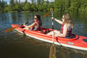 Kayakers enjoy a sunny spring day on Lacamas Lake in Camas.
City leaders are working to secure properties along the lake's northern shores, to conserve natural spaces and start to build a trail that will someday encircle the lake. (Contributed photo courtesy of A. Paul Newman)