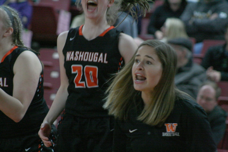 First-year head coach Britney Knotts watches her Panther girls compete against the Lynden Lions on Feb.
