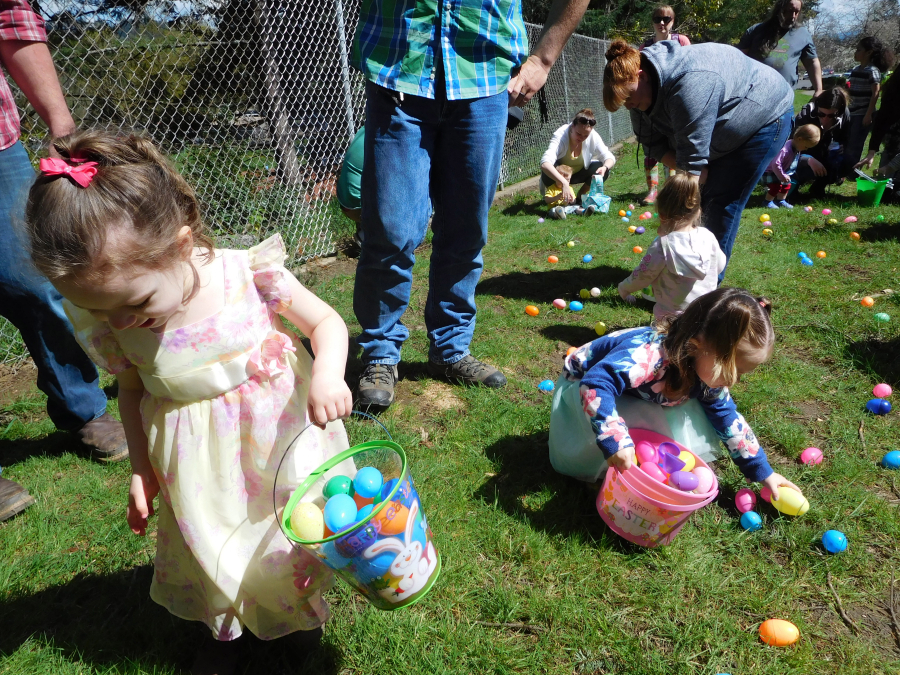 Youngsters, dressed in their Easter finest, enjoyed the Washougal Eagles Aerie & Auxiliary 4390 egg hunt, at Hathaway Park, in April of 2017. Children up to the age of 12 looked for 20,000 plastic eggs and claimed candy and other prizes. The annual event, supported by area businesses and private donations, will be held at 1 p.m., Saturday, March 31, at Hathaway Park, 732 25th St., Washougal. (Post-Record file photo)