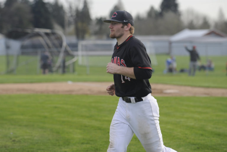Camas senior Sam Malychewski had a big day swinging the bat against Heritage on Monday, April 9.