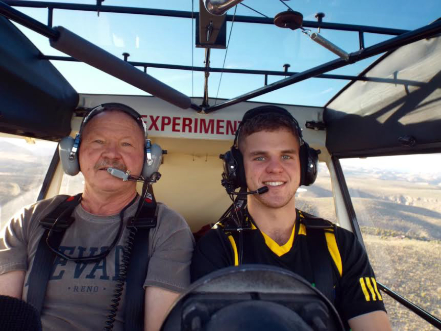 Dennis Kozacek (left) and his son, Carter Kozacek (right), fly over the Grand Canyon in Arizona in March of 2016. Carter, 23, was in his junior year at Embry-Riddle Aeronautical University and is now in pilot training for the United States Air Force. (Contributed photo courtesy of Dennis Kozacek)