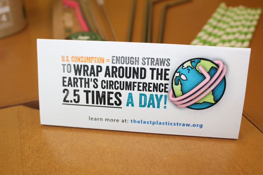 Two Camas women, Alicia King and Geri Rubano (not pictured) have been raising awareness in Camas-Washougal about the environmental dangers of using single-use plastic straws, most of which end up in the oceans, polluting the water and killing marine animals. Pictured here is an example of the informational table toppers they've been giving to local restaurants and nonprofits. This one sits on a table at the Camas Public Library.