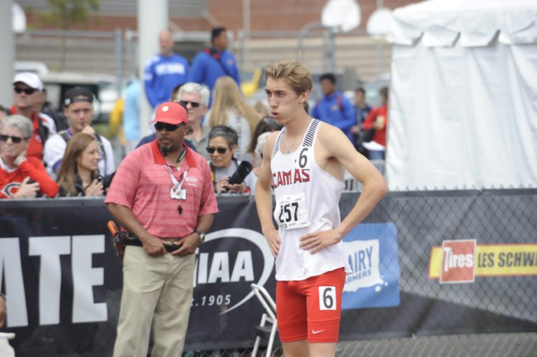 State track and field champion Daniel Maton (right) mentally prepares for his 800-meter event on May 25, at Mount Tahoma Stadium in Tacoma.