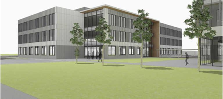This illustration gives a rough idea of what the two smaller office buildings inside the future Grass Valley development in west Camas might look like.