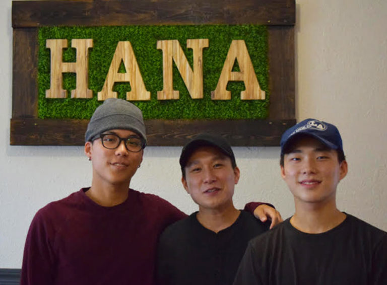 From left to right: brothers Andrew Park, Phillip Park and Eric Park of Hana Foods in downtown Camas pose during a rare lull in customer traffic on Monday, June 25, the restaurant&#039;s first day back in business following a May cooking accident that burned Phillip and his mother, Agnes (not pictured), and caused a temporary closure of the popular Korean restaurant.