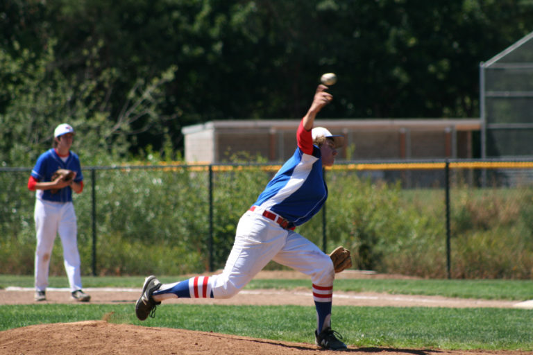 Bradley Carter, 15, a starting pitcher with Camas-Washougal Babe Ruth 15U All-Stars, throws some heat during a practice game at Hockinson High School, Sunday, July 8.