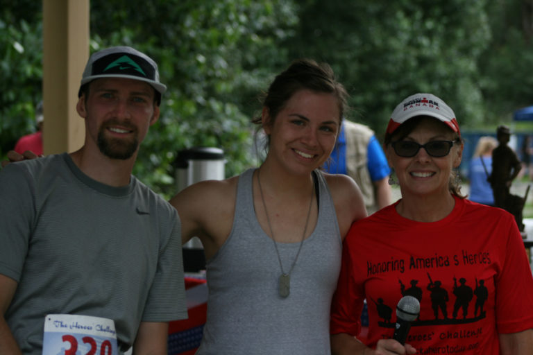 10K winners Casey Kemp, Kristin Lesseig and race organizer Sondra Grable celebrate a successful Heroes' Challenge, on July 4.