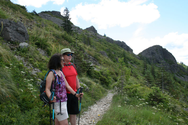 Camas residents Suzie Nakashima and Ray Young take in views along the trail to the top of Silver Star Mountain.