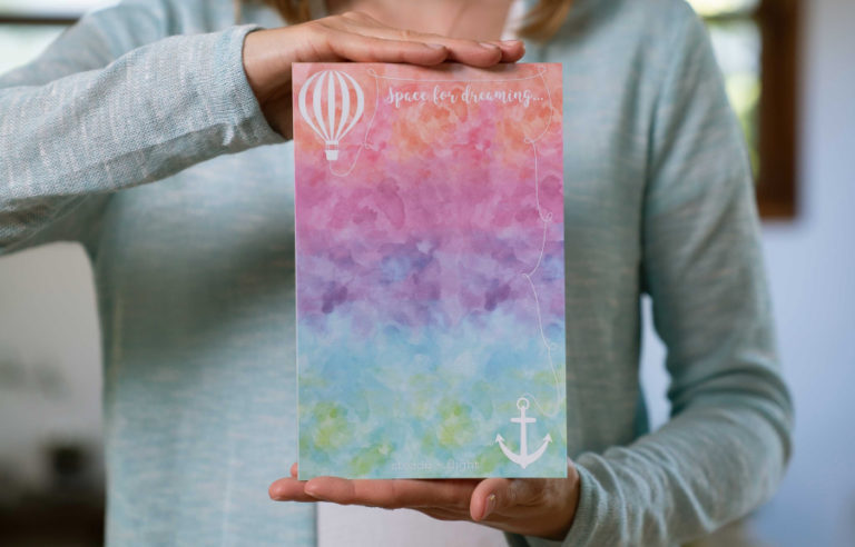 The Steady + Flight "space for dreaming" notepad designed by Earl Grey and Polka Dots creator Sara Pietila. Pietila uses recycled paper and compostable plastics for her products in order to be eco-friendly.