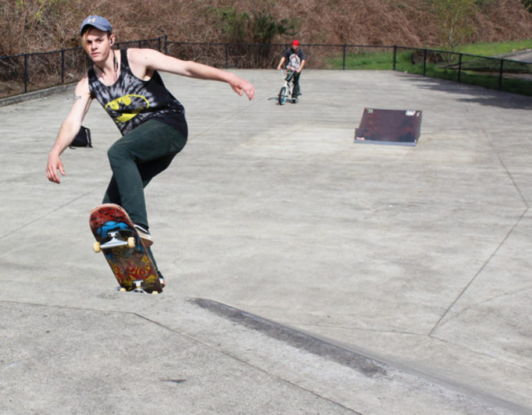 Alexander Chadduck, of Washougal, skates at the Camas skatepark in April 2018.