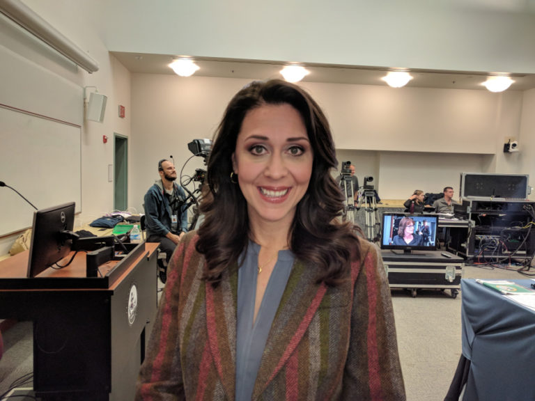 Republican incumbent Rep. Jaime Herrera Beutler talks to the media Tuesday night, after districtwide results showed her winning the race for her 3rd District seat in Congress.